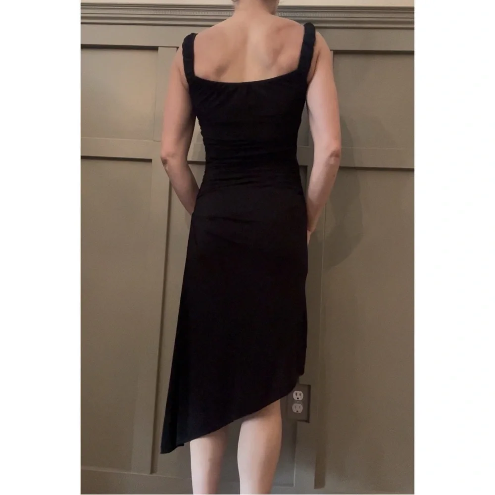 BCBGMaxAzria Black Ruched Dress Cocktail Formal Asymmetric Hem Size XS - Picture 4 of 12